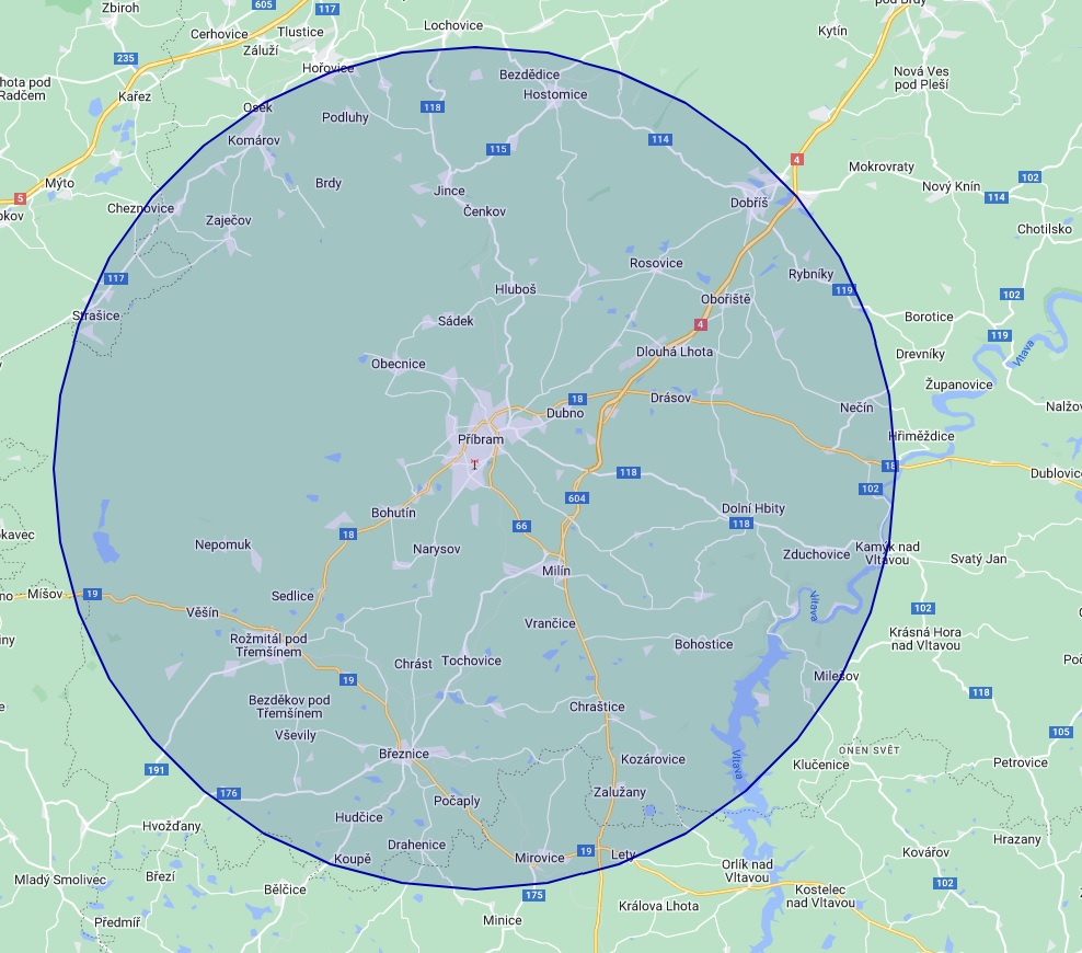 Mapa pokrytí Příbram